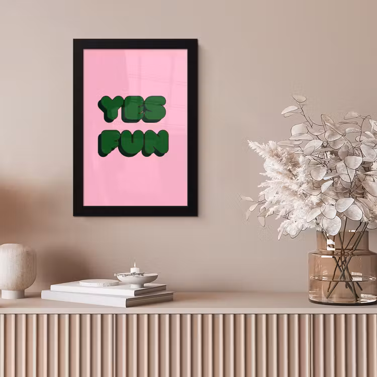 Yes fun - Groen - Roze fotolijst zwart zonder passe partout klein -sfeer5