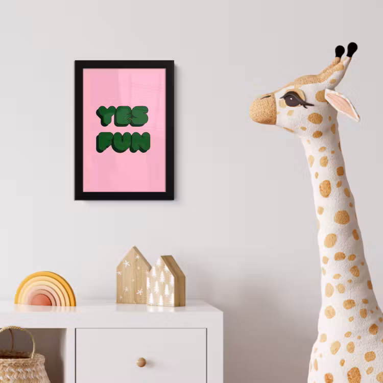 Yes fun - Groen - Roze fotolijst zwart zonder passe partout klein -usfeer4_kinderkamer