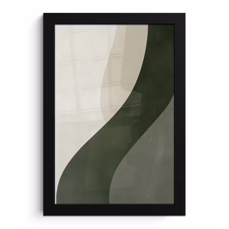 Japandi - Groen - Abstract - Modern fotolijst zwart zonder passe partout klein -3d