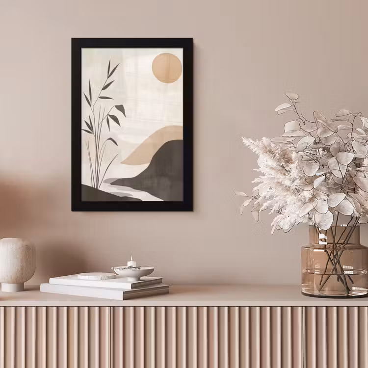 Japandi - Landschap - Beige fotolijst zwart zonder passe partout klein -sfeer5