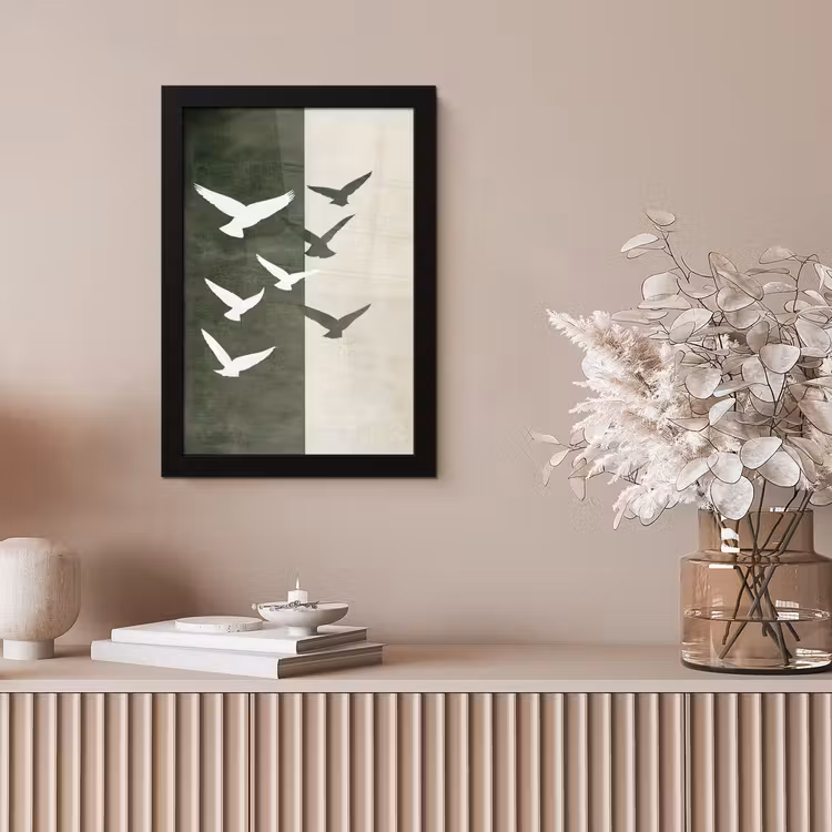 Japandi - Vogel - Groen fotolijst zwart zonder passe partout klein -sfeer5
