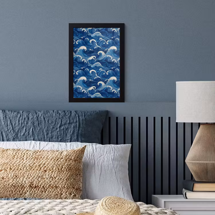 Japans - Oceaan - Golven - Blauw fotolijst zwart zonder passe partout klein 224 -sfeer3