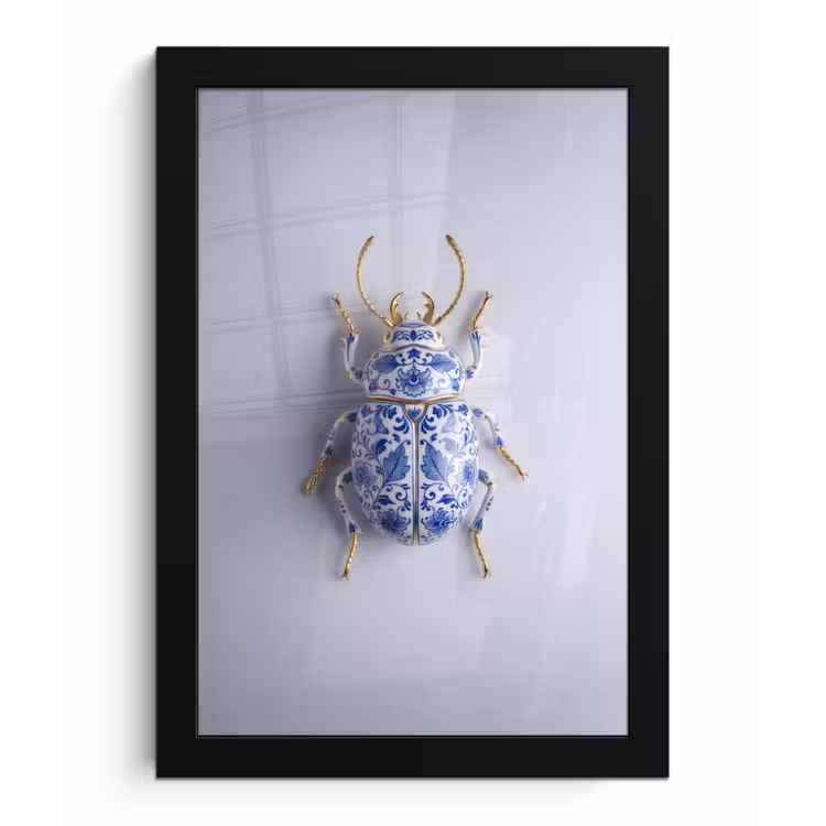 Kever - Delfts - Blauw - Goud fotolijst zwart zonder passe partout klein -3d