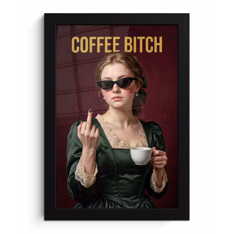 Koffie - Vrouw - Middelvinger fotolijst zwart zonder passe partout klein -3d