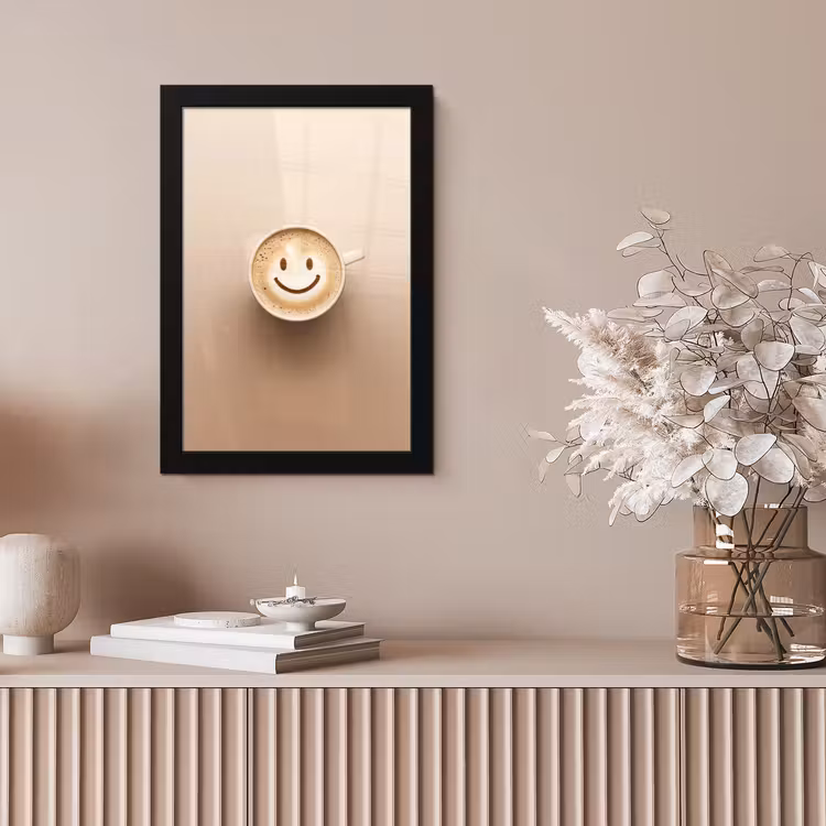 Koffie - Melkschuim - Lach - Beige fotolijst zwart zonder passe partout klein -sfeer5