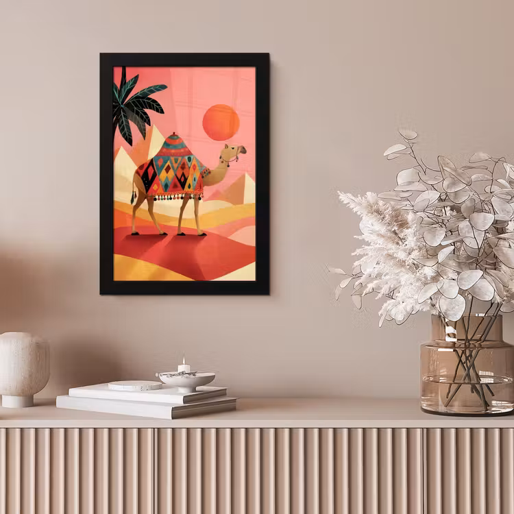 Kameel - Pyramides - Rode zon fotolijst zwart zonder passe partout klein -sfeer5