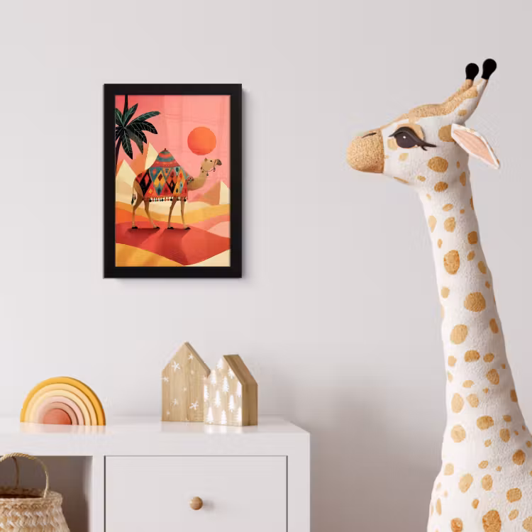 Kameel - Pyramides - Rode zon fotolijst zwart zonder passe partout klein -usfeer4_kinderkamer
