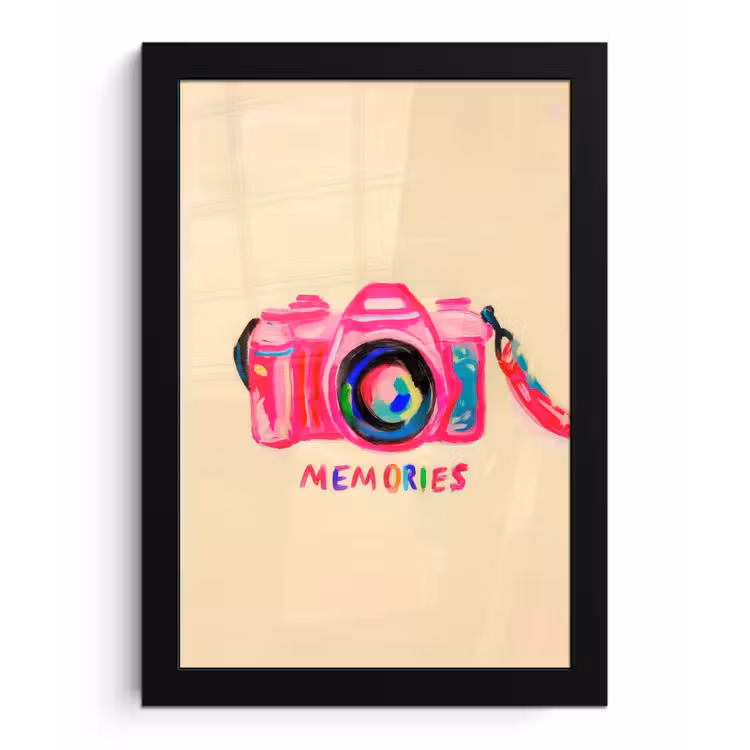 Camera - Memories - Roze - Geschilderd fotolijst zwart zonder passe partout klein -3d