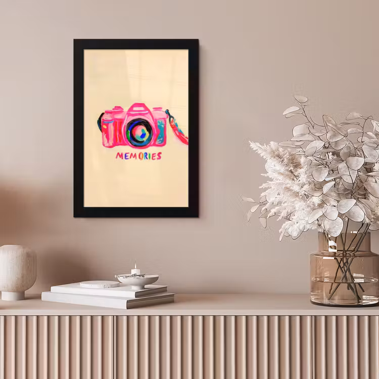 Camera - Memories - Roze - Geschilderd fotolijst zwart zonder passe partout klein -sfeer5