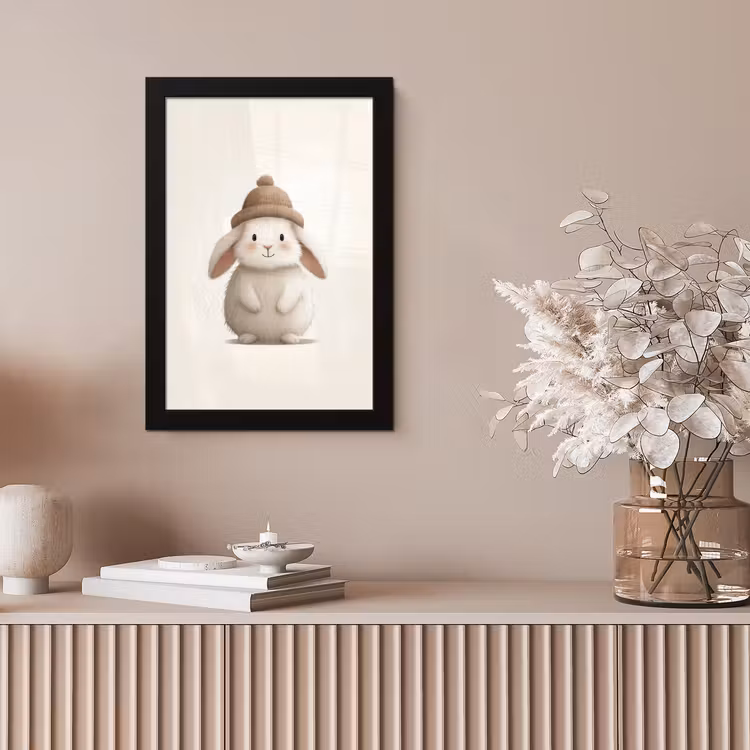Konijn - Muts - Oren - Beige fotolijst zwart zonder passe partout klein -sfeer5