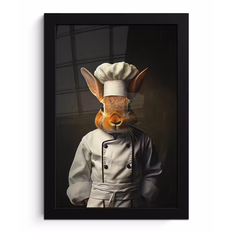 Konijn - Kok - Dier fotolijst zwart zonder passe partout klein -3d