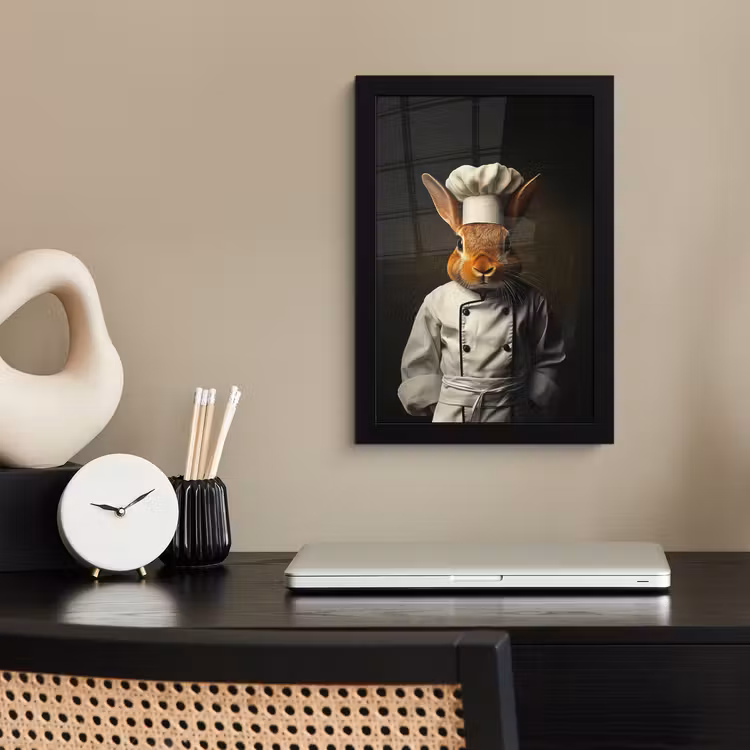 Konijn - Kok - Dier fotolijst zwart zonder passe partout klein -sfeer1