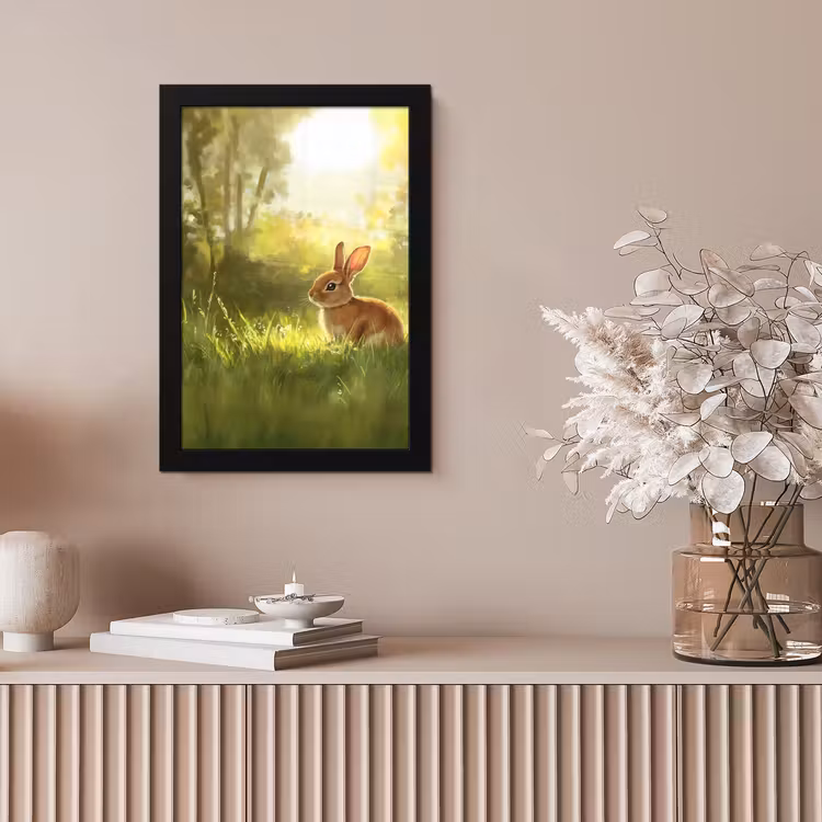 Konijn - Zonlicht - Bos fotolijst zwart zonder passe partout klein -sfeer5
