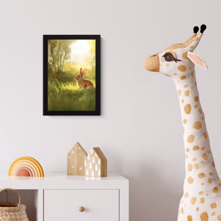 Konijn - Zonlicht - Bos fotolijst zwart zonder passe partout klein -usfeer4_kinderkamer