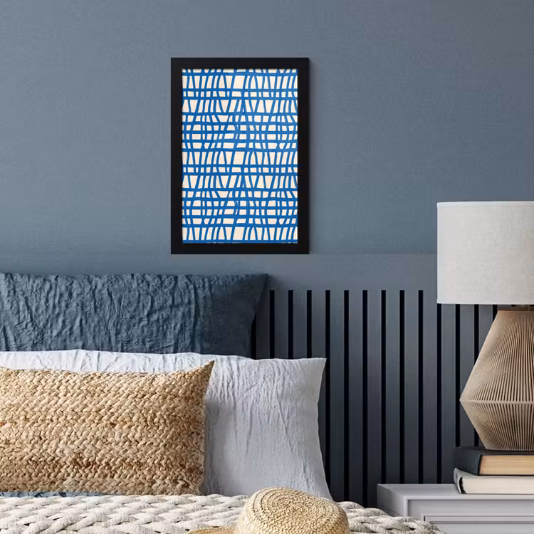 Ruitpatroon - Blauw - Crème fotolijst zwart zonder passe partout klein 224 -sfeer3