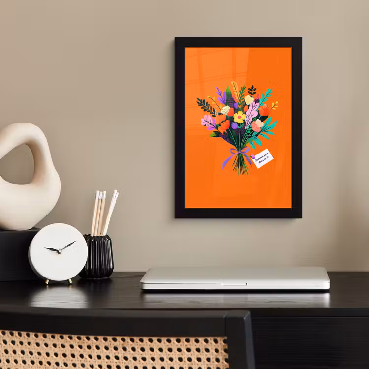 Kaartje - Boeket - Bloemen fotolijst zwart zonder passe partout klein -sfeer1