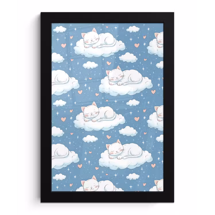 Kitten - Wolken - Blauw fotolijst zwart zonder passe partout klein 224 -3d