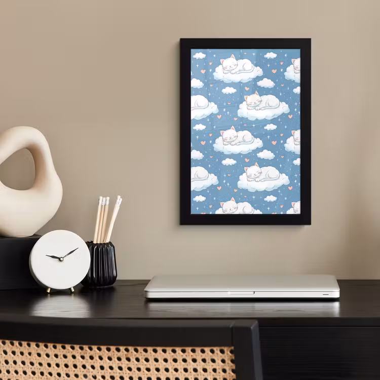 Kitten - Wolken - Blauw fotolijst zwart zonder passe partout klein 224 -sfeer1