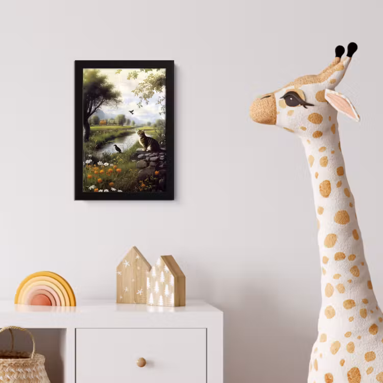 Kat - Beekje - Weide fotolijst zwart zonder passe partout klein -usfeer4_kinderkamer