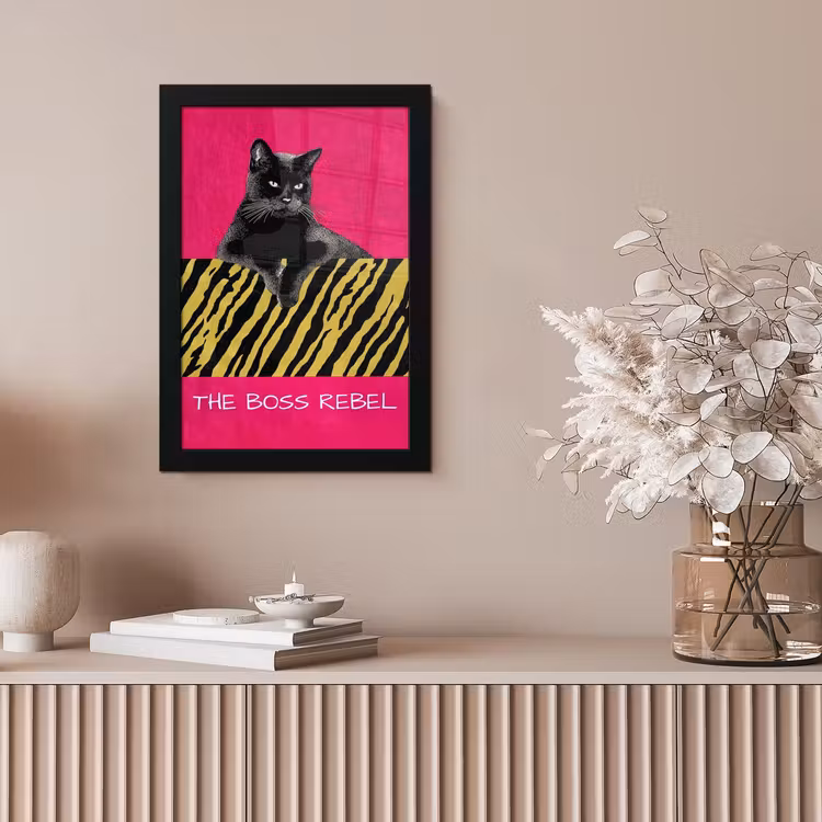 Kat - Baas - Roze - Tijgerprint fotolijst zwart zonder passe partout klein -sfeer5