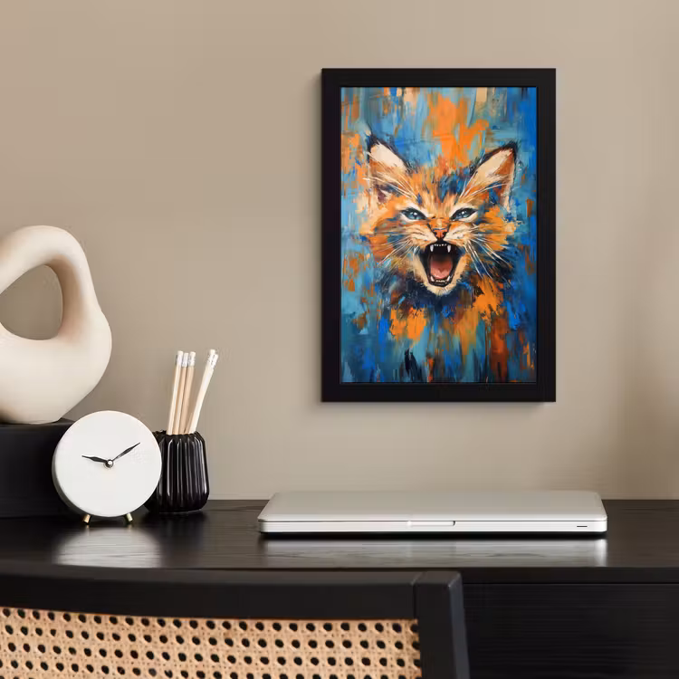 Kat - Kleurrijk - Oranje - Blauw fotolijst zwart zonder passe partout klein -sfeer1
