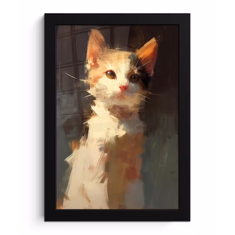 Kat - Geschilderd - Artistiek - Wit fotolijst zwart zonder passe partout klein -3d