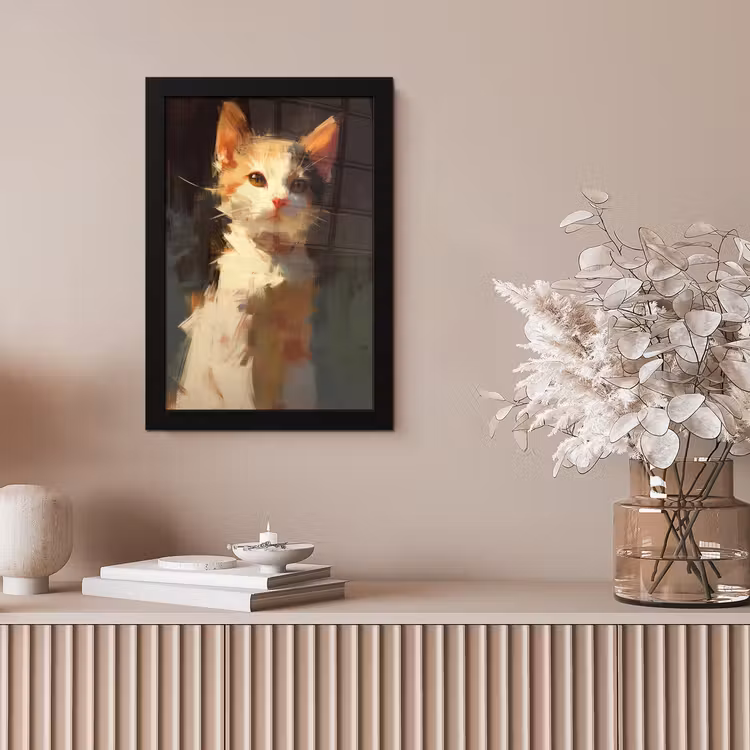 Kat - Geschilderd - Artistiek - Wit fotolijst zwart zonder passe partout klein -sfeer5
