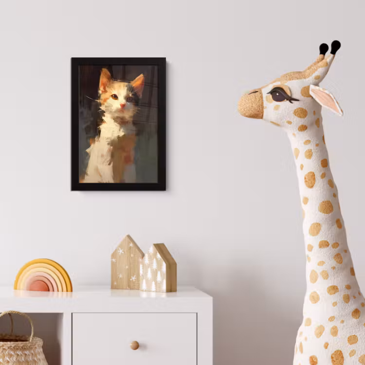 Kat - Geschilderd - Artistiek - Wit fotolijst zwart zonder passe partout klein -usfeer4_kinderkamer