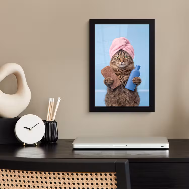 Kat - Handdoek - Washand - Zeep fotolijst zwart zonder passe partout klein -sfeer1