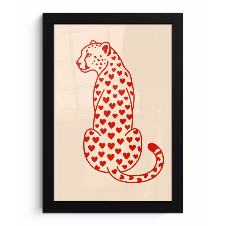 Kat - Harten - Dieren - Modern - Rood fotolijst zwart zonder passe partout klein -3d