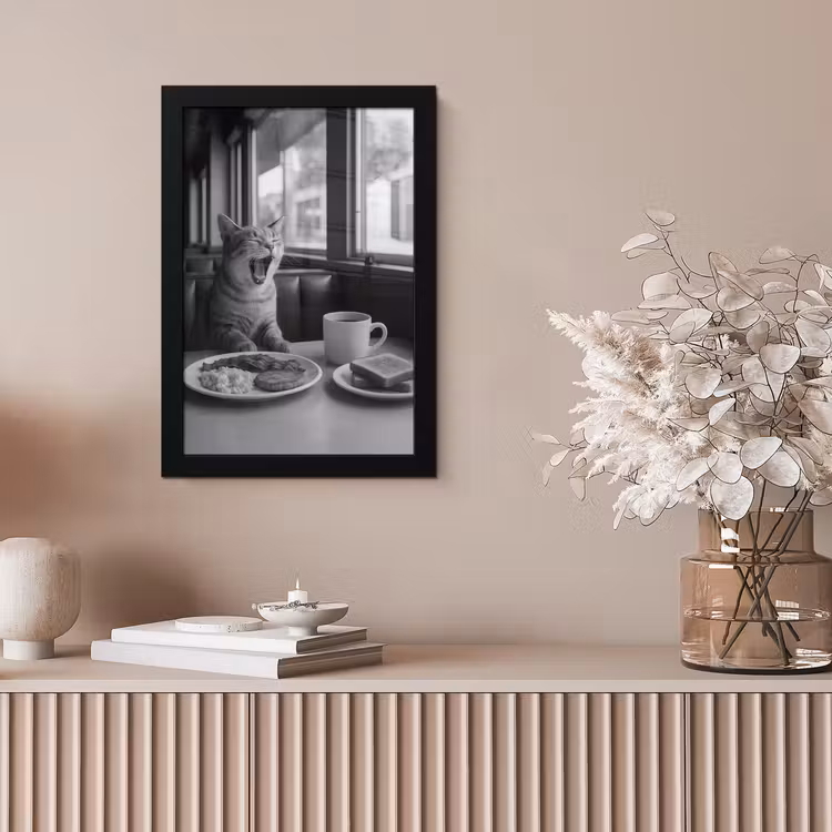 Kat - Koffie - Brood - Zwart fotolijst zwart zonder passe partout klein -sfeer5