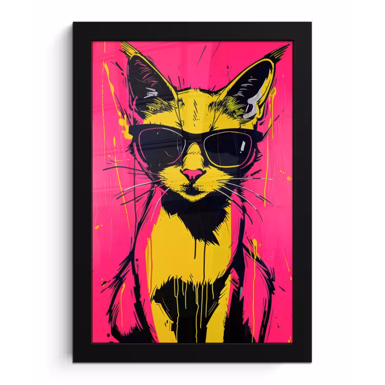 Kat - Art - Zonnebril - Roze fotolijst zwart zonder passe partout klein -3d