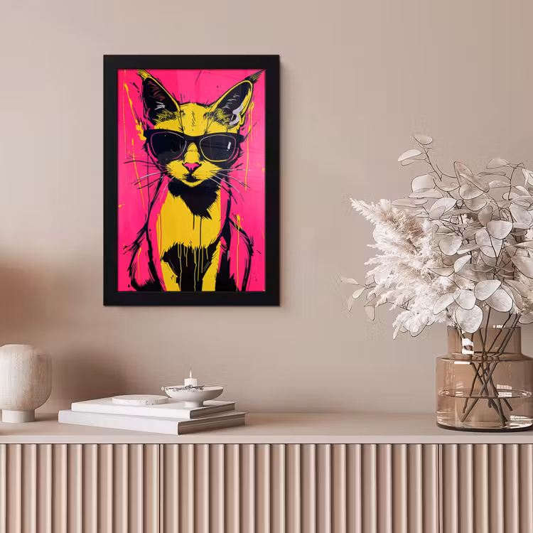 Kat - Art - Zonnebril - Roze fotolijst zwart zonder passe partout klein -sfeer5