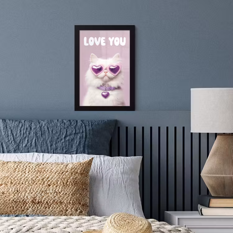 Kat - Love - Paars - Valentijn fotolijst zwart zonder passe partout klein -sfeer3