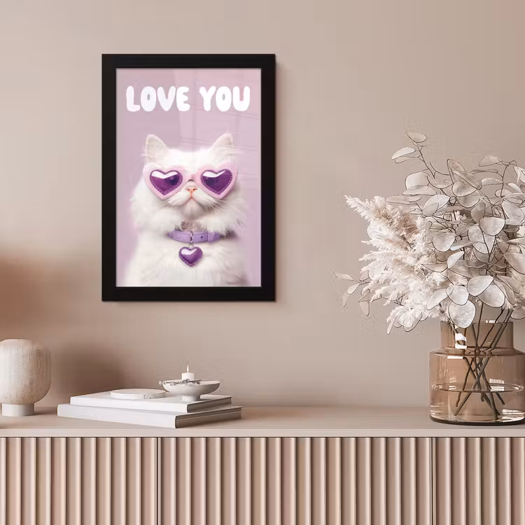 Kat - Love - Paars - Valentijn fotolijst zwart zonder passe partout klein -sfeer5