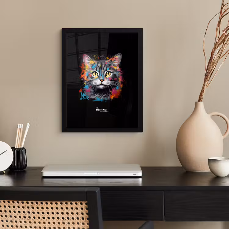 Kat met kleurrijke penseelstreken fotolijst zwart zonder passe partout klein -sfeer1