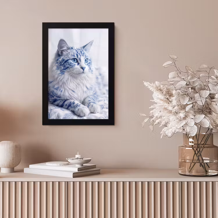 Kat - Patroon - Blauw fotolijst zwart zonder passe partout klein -sfeer5