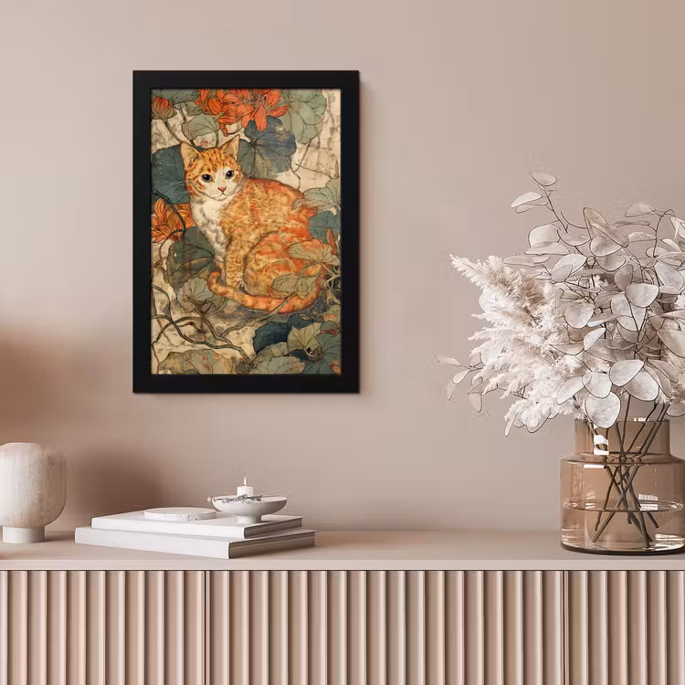 Kat - Sierlijk - Bloemen fotolijst zwart zonder passe partout klein -sfeer5