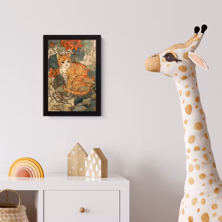 Kat - Sierlijk - Bloemen fotolijst zwart zonder passe partout klein -usfeer4_kinderkamer