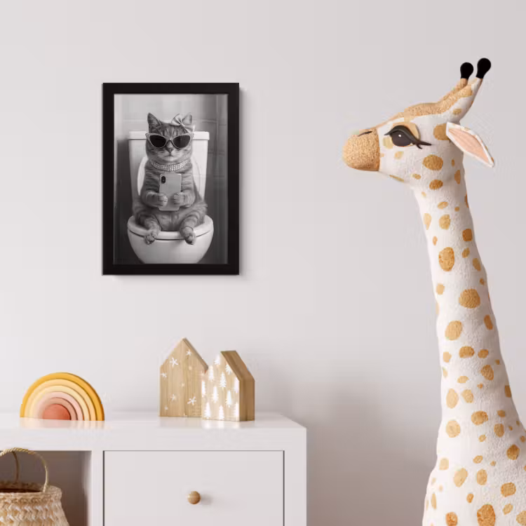 Kat - Telefoon - Toilet - Zwart - Wit fotolijst zwart zonder passe partout klein -usfeer4_kinderkamer