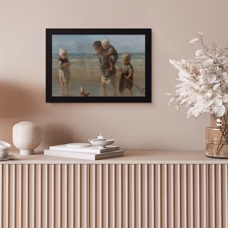 Kinderen der zee - Schilderij van Jozef Israëls fotolijst zwart zonder passe partout klein -sfeer5