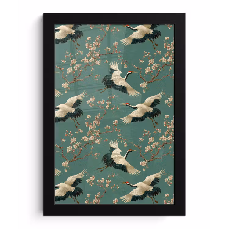 Kersenbloesem - Kraamvogels - Groen fotolijst zwart zonder passe partout klein 224 -3d