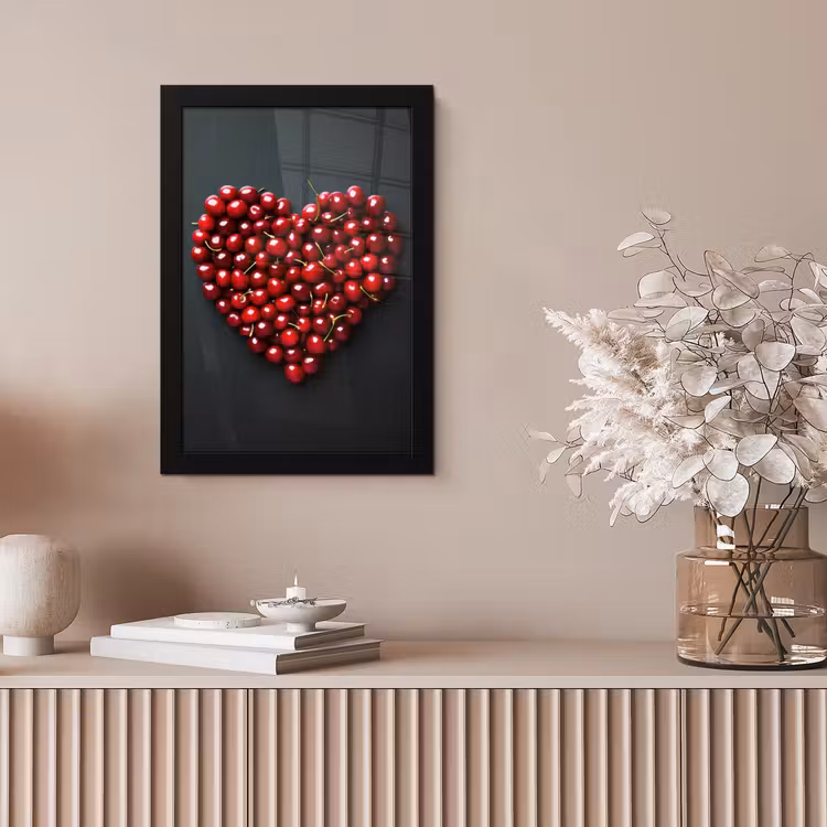 Kersen - Hart - Rood - Zwart fotolijst zwart zonder passe partout klein -sfeer5
