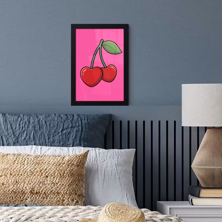 Kers - Roze - Fruit fotolijst zwart zonder passe partout klein -sfeer3