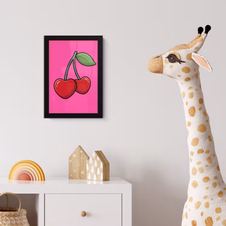 Kers - Roze - Fruit fotolijst zwart zonder passe partout klein -usfeer4_kinderkamer