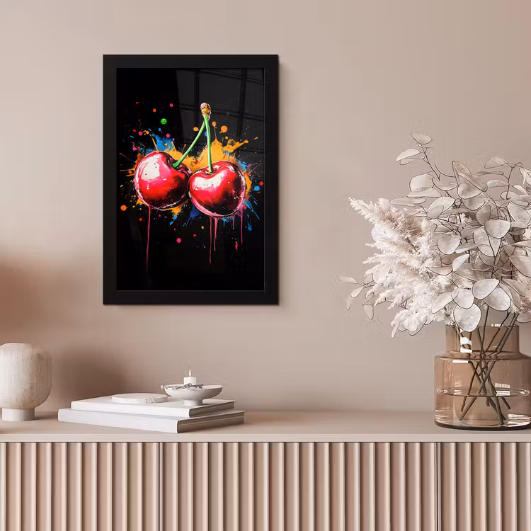 Kersen - Fruit - Graffiti - Verf - Abstract - Modern - Kleurrijk fotolijst zwart zonder passe partout klein -sfeer5