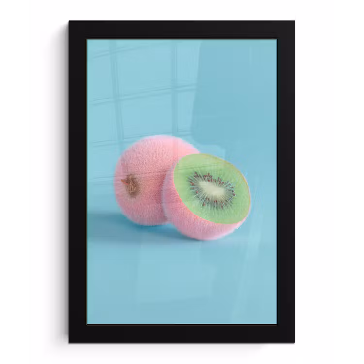 Kiwi - Blauw - Surrealistisch fotolijst zwart zonder passe partout klein -3d