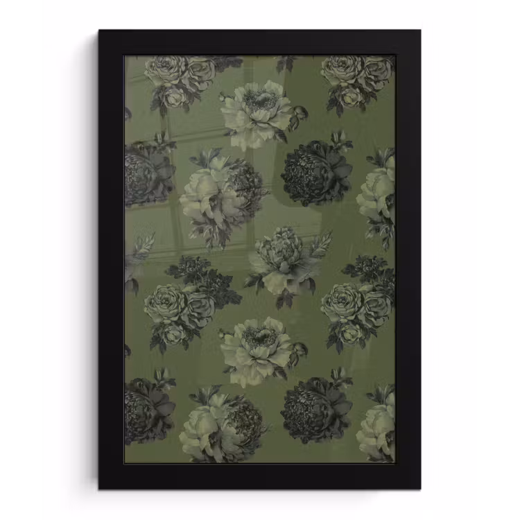 Klassiek - botanisch - olijfgroen - bloemen fotolijst zwart zonder passe partout klein 224 -3d