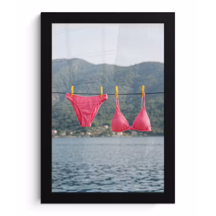 Kleding - Badkleding - Waslijn - Zomer - Roze fotolijst zwart zonder passe partout klein -3d
