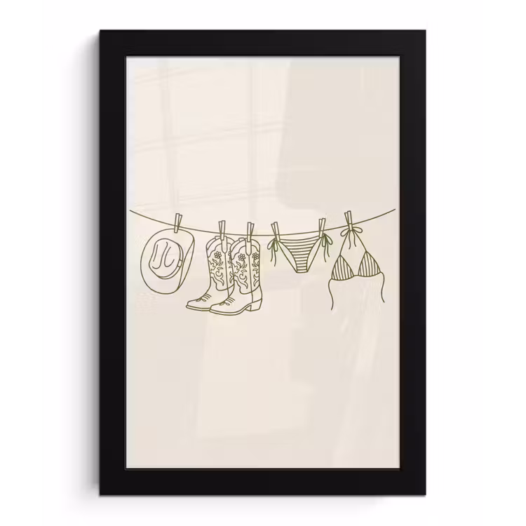 Kleding - Waslijn - Zomer - Lijntekening - Groen fotolijst zwart zonder passe partout klein -3d